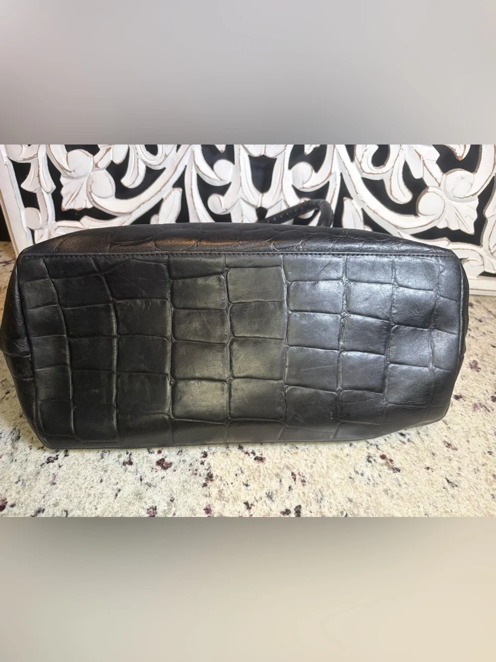 Peruzzi VTG Black Croc-Embossed Leather Satchel Handbag Made in Florence Italy